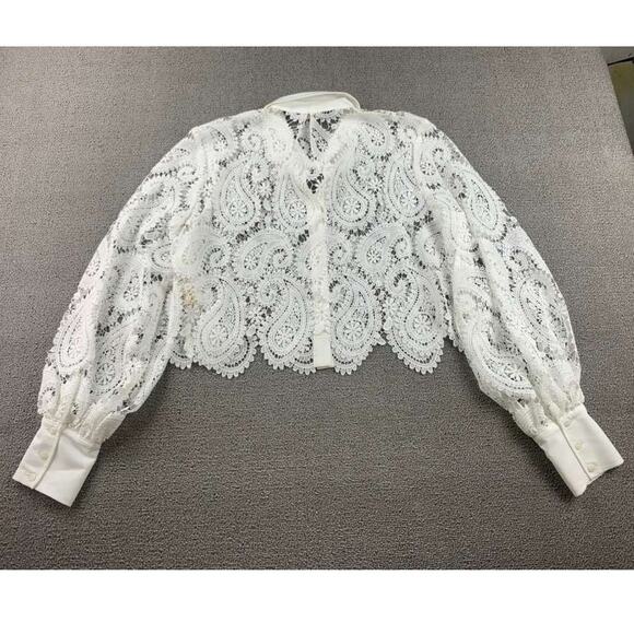 L’Agence Lace Shirt Blouse Women M White Odelia Button Down Crop Collared - Picture 9 of 10
